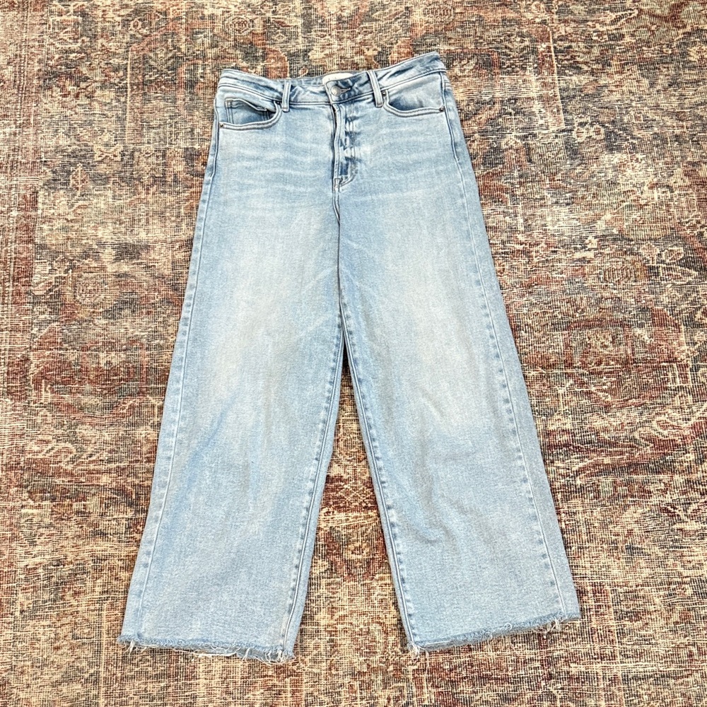 Bohme Light Denim Wide-Leg cropped with rough edge jeans with 24” inseam